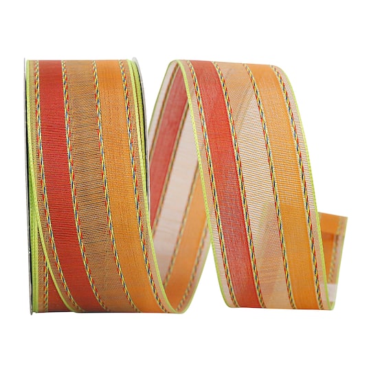 JAM Paper 1.5" x 25yd. Wired Fall Stripe Ribbon